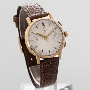 ZENITH - Cronografo due contatori tasti quadri in oro giallo 18k, quuadrante Argent� carica manuale  - Asta Orologi da Polso e da Tasca - Associazione Nazionale - Case d'Asta italiane