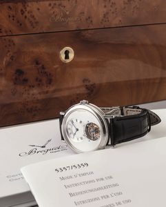 BREGUET - Classique Complication Tourbillon ref 5357 in platino, carica manuale, fondello a vista con lavorazione della platina a mano, quadrante bianco guilloch� con scatola e garanzia  - Asta Orologi da Polso e da Tasca - Associazione Nazionale - Case d'Asta italiane