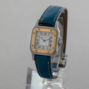 CARTIER - Santos acciaio e oro con cinturino in pelle e deployante, quadrante Argent� numeri Romani, movimento al quarzo  - Asta Orologi da Polso e da Tasca - Associazione Nazionale - Case d'Asta italiane