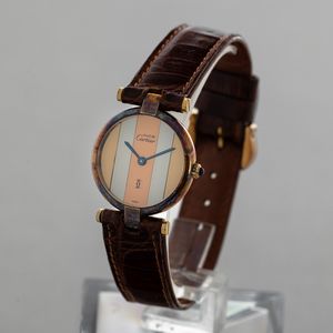 CARTIER - Vendome Vermeil in argento 925 placcato oro, quadrante trigold, cinturino in pelle con fibbia laminata e movimento al quarzo  - Asta Orologi da Polso e da Tasca - Associazione Nazionale - Case d'Asta italiane