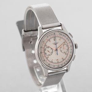 LONGINES - 30 CH cronografo in acciaio due contatori con ritorno in volo, tasti quadri e fondello a scatto. Quadrante Argent� con lieve patina e doppia scala, numeri e indici applicati  - Asta Orologi da Polso e da Tasca - Associazione Nazionale - Case d'Asta italiane