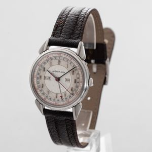 MOVADO - Calendograph ref 14823, in acciaio con anse Corne de Vache, quadrante Argent� due toni con numeri Arabi, movimento a carica manuale con calendario completo  - Asta Orologi da Polso e da Tasca - Associazione Nazionale - Case d'Asta italiane