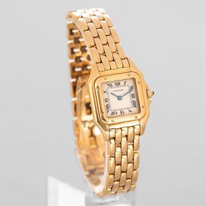 CARTIER - Panth�re in oro giallo 18k, quadrante Gren� con numeri Romani e sfere in acciaio azzurrato, corona di carica con zaffiro cabochon  - Asta Orologi da Polso e da Tasca - Associazione Nazionale - Case d'Asta italiane