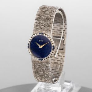PIAGET - Raffinato orologio femminile da sera in oro bianco 18k, quadrante in Lapis e ghiera diamanti e zaffiri, carica manuale  - Asta Orologi da Polso e da Tasca - Associazione Nazionale - Case d'Asta italiane