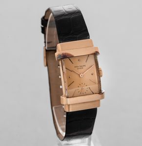 PATEK PHILIPPE - Cinesino ref 1450 in oro rosa 18k, quadrante rosa con piccoli secondi, carica manuale con vetro bombato  - Asta Orologi da Polso e da Tasca - Associazione Nazionale - Case d'Asta italiane