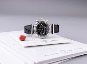 IWC - Da Vinci ref 3750, cronografo perpetuale automatico in acciaio, pulsanti a pompa, anse snodabili con scatola e garanzia  - Asta Orologi da Polso e da Tasca - Associazione Nazionale - Case d'Asta italiane