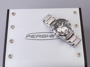 PARMIGIANI FLEURIER - Pershing 002 cronografo in acciaio, quadrante nero con ghiera girevole realizzato per il celebre cantiere nautico Pershing, nuovo mai indossato  - Asta Orologi da Polso e da Tasca - Associazione Nazionale - Case d'Asta italiane