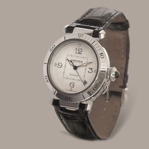 CARTIER - Pasha in oro bianco 18k, quadrante Argent� con numeri Arabi, movimento automatico con scatola originale  - Asta Orologi da Polso e da Tasca - Associazione Nazionale - Case d'Asta italiane