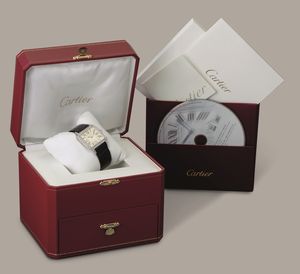 CARTIER - Santos Dumont in oro bianco 18k e diamanti, quadrante argent� numeri romani, movimento al quarzo, cinturino in pelle con deployante con scatola e garanzia  - Asta Orologi da Polso e da Tasca - Associazione Nazionale - Case d'Asta italiane