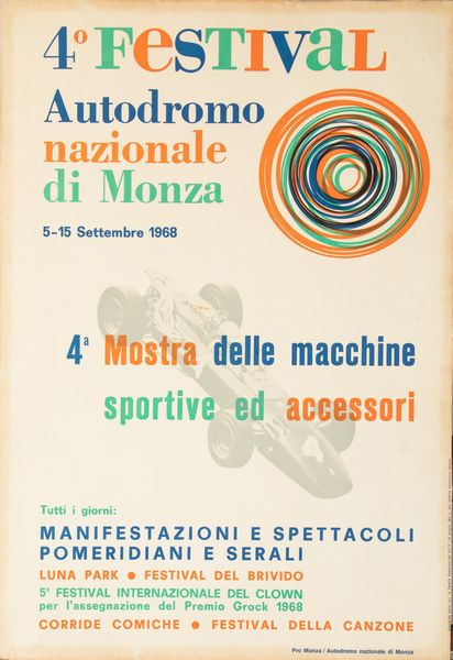 Sergio Trojsi - Designal : 4 Festival Autodromo Nazionale di Monza  - Asta POP Culture e Manifesti d'Epoca - Associazione Nazionale - Case d'Asta italiane