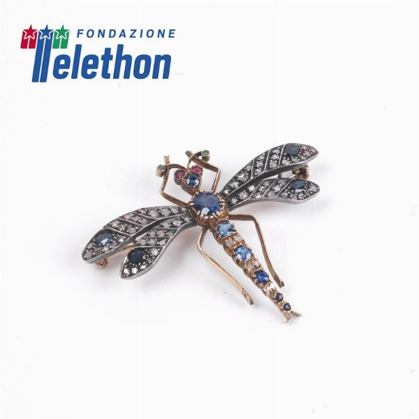 SPILLA ANIMALIER CON PIETRE DI COLORE E DIAMANTI  - Asta Gioielli - Associazione Nazionale - Case d'Asta italiane