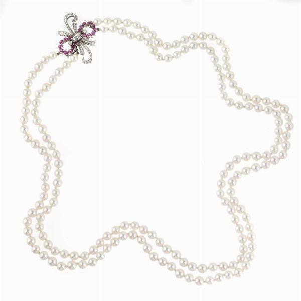 COLLANA DI PERLE CON RUBINI E DIAMANTI  - Asta Gioielli - Associazione Nazionale - Case d'Asta italiane