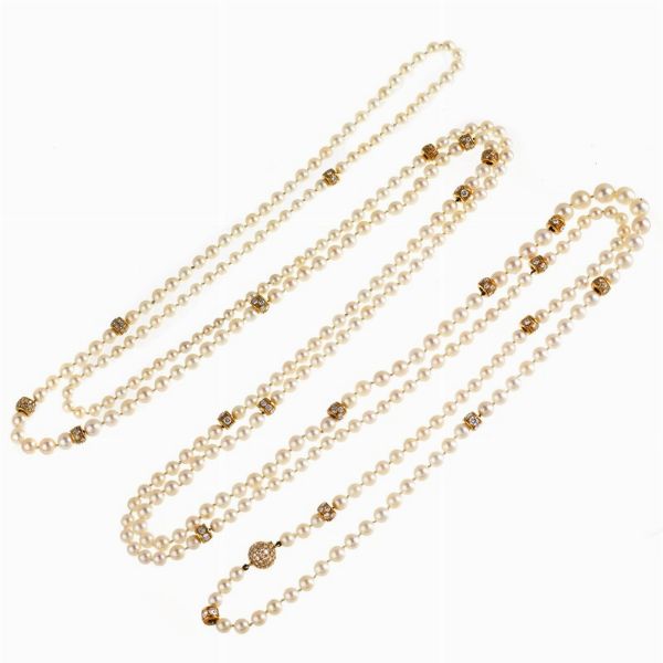 LUNGA COLLANA DI PERLE CON DIAMANTI  - Asta Gioielli - Associazione Nazionale - Case d'Asta italiane