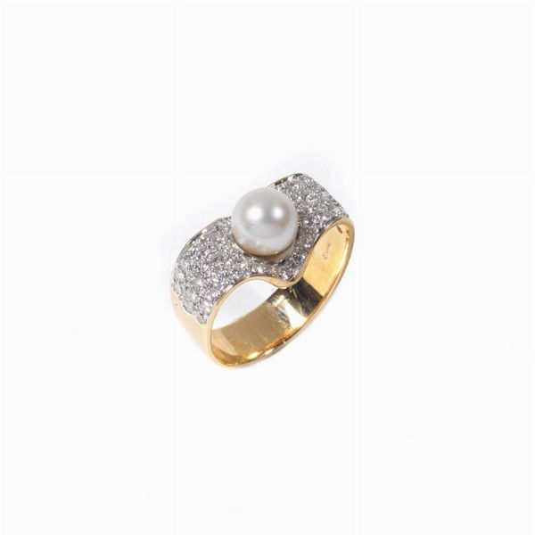 ANELLO CON PERLA E DIAMANTI  - Asta Gioielli - Associazione Nazionale - Case d'Asta italiane
