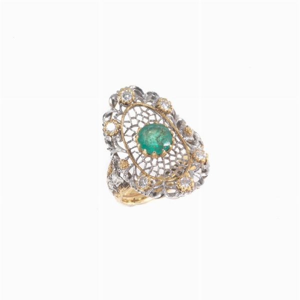 ANELLO A LOSANGA CON SMERALDO E DIAMANTI  - Asta Gioielli - Associazione Nazionale - Case d'Asta italiane