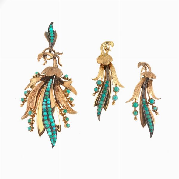 DEMI PARURE A FORMA DI TRALCI CON TURCHESI  - Asta Gioielli - Associazione Nazionale - Case d'Asta italiane