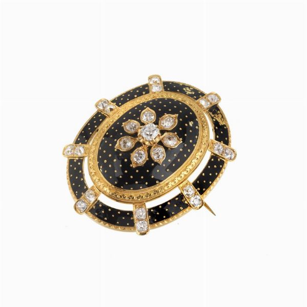 SPILLA A SCUDO CON DIAMANTI  - Asta Gioielli - Associazione Nazionale - Case d'Asta italiane
