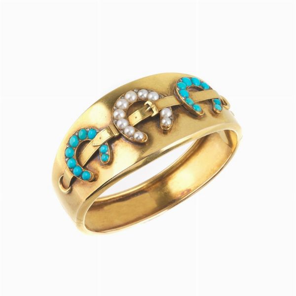 BRACCIALE RIGIDO CON PERLE E TURCHESI  - Asta Gioielli - Associazione Nazionale - Case d'Asta italiane