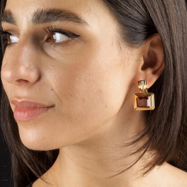 PAIO DI ORECCHINI PENDENTI CON QUARZI E DIAMANTI  - Asta Gioielli - Associazione Nazionale - Case d'Asta italiane