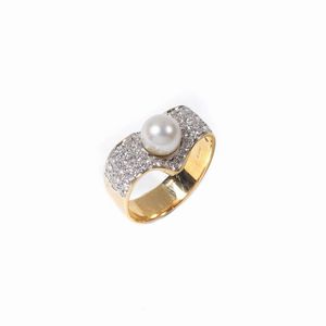 ANELLO CON PERLA E DIAMANTI  - Asta Gioielli - Associazione Nazionale - Case d'Asta italiane