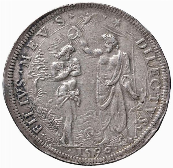 FIRENZE. FERDINANDO I DE&rsquo; MEDICI (1587-1609) PIASTRA 1590  - Asta Medaglie napoleoniche, monete toscane di grande modulo. Aurea: monete e medaglie d'oro - Associazione Nazionale - Case d'Asta italiane