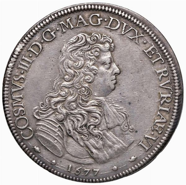 FIRENZE. COSIMO III DE&rsquo; MEDICI (1670-1723) PIASTRA 1677  - Asta Medaglie napoleoniche, monete toscane di grande modulo. Aurea: monete e medaglie d'oro - Associazione Nazionale - Case d'Asta italiane
