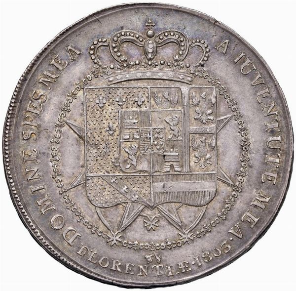 FIRENZE. CARLO LODOVICO DI BORBONE E MARIA LUIGIA (1803-1807) DENA 1803  - Asta Medaglie napoleoniche, monete toscane di grande modulo. Aurea: monete e medaglie d'oro - Associazione Nazionale - Case d'Asta italiane