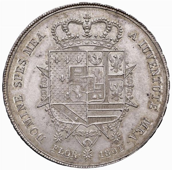 FIRENZE. CARLO LODOVICO DI BORBONE E MARIA LUIGIA (1803-1807) DENA 1807  - Asta Medaglie napoleoniche, monete toscane di grande modulo. Aurea: monete e medaglie d'oro - Associazione Nazionale - Case d'Asta italiane