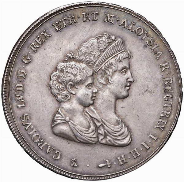 FIRENZE. CARLO LODOVICO DI BORBONE E MARIA LUIGIA (1803-1807) DENA 1807  - Asta Medaglie napoleoniche, monete toscane di grande modulo. Aurea: monete e medaglie d'oro - Associazione Nazionale - Case d'Asta italiane