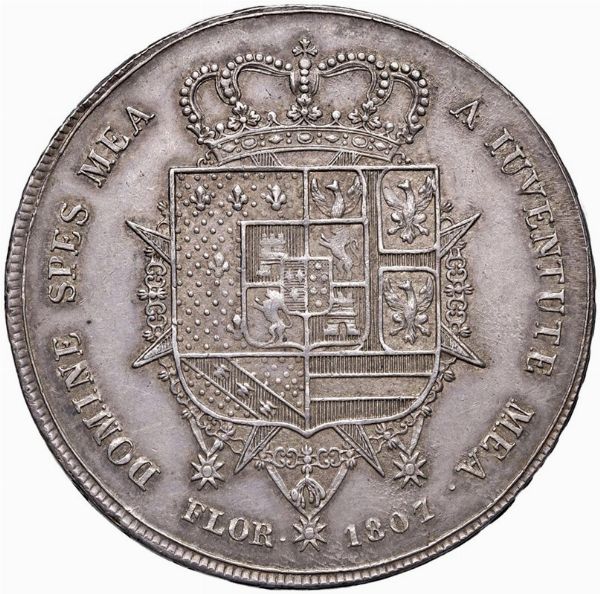 FIRENZE. CARLO LODOVICO DI BORBONE E MARIA LUIGIA (1803-1807) DENA 1807  - Asta Medaglie napoleoniche, monete toscane di grande modulo. Aurea: monete e medaglie d'oro - Associazione Nazionale - Case d'Asta italiane