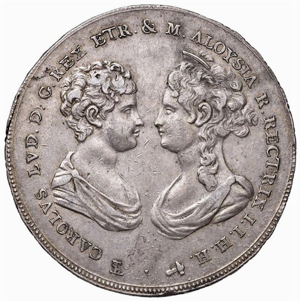 FIRENZE. CARLO LODOVICO DI BORBONE E MARIA LUIGIA (1803-1807) DENA 1807  - Asta Medaglie napoleoniche, monete toscane di grande modulo. Aurea: monete e medaglie d'oro - Associazione Nazionale - Case d'Asta italiane