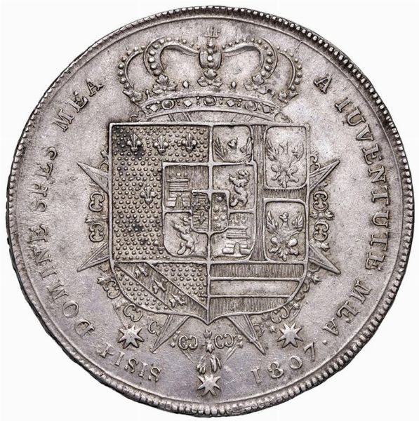 FIRENZE. CARLO LODOVICO DI BORBONE E MARIA LUIGIA (1803-1807) DENA 1807  - Asta Medaglie napoleoniche, monete toscane di grande modulo. Aurea: monete e medaglie d'oro - Associazione Nazionale - Case d'Asta italiane