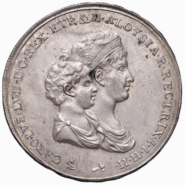 FIRENZE. CARLO LODOVICO DI BORBONE E MARIA LUIGIA (1803-1807) MEZZA DENA 1803  - Asta Medaglie napoleoniche, monete toscane di grande modulo. Aurea: monete e medaglie d'oro - Associazione Nazionale - Case d'Asta italiane