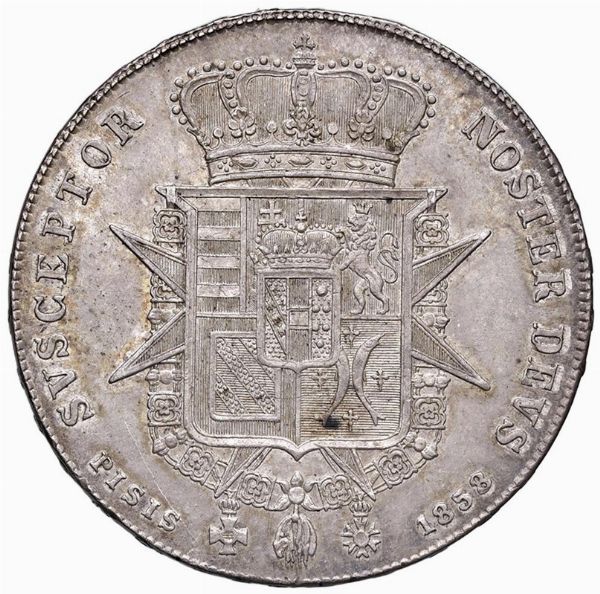 FIRENZE. LEOPOLDO II DI LORENA (1824-1859) FRANCESCONE 1858  - Asta Medaglie napoleoniche, monete toscane di grande modulo. Aurea: monete e medaglie d'oro - Associazione Nazionale - Case d'Asta italiane