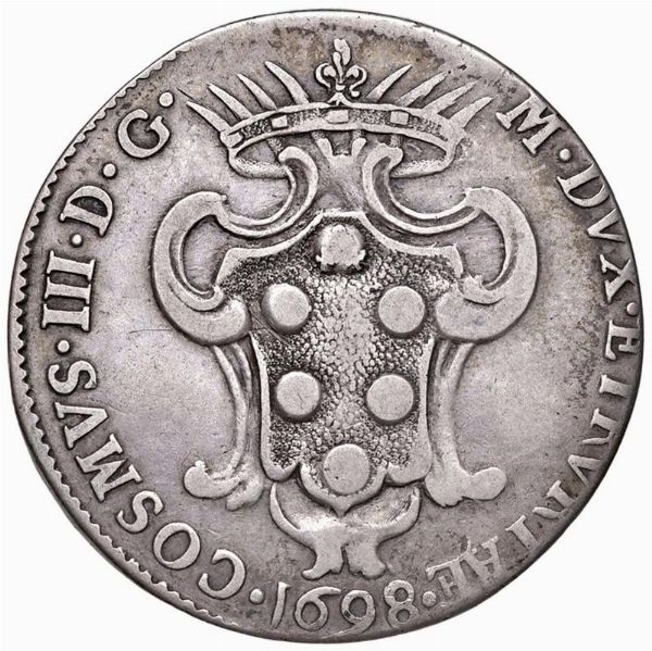 LIVORNO. COSIMO III DE&rsquo; MEDICI (1670-1723) PEZZA DELLA ROSA 1698  - Asta Medaglie napoleoniche, monete toscane di grande modulo. Aurea: monete e medaglie d'oro - Associazione Nazionale - Case d'Asta italiane