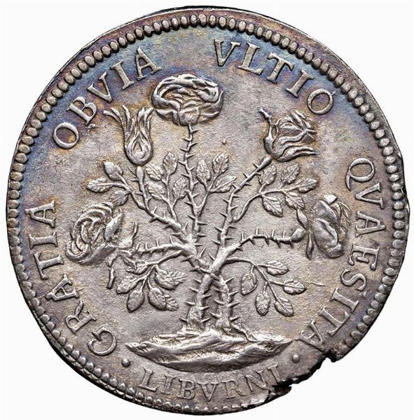 LIVORNO. COSIMO III DE&rsquo; MEDICI (1670-1723) PEZZA DELLA ROSA 1707  - Asta Medaglie napoleoniche, monete toscane di grande modulo. Aurea: monete e medaglie d'oro - Associazione Nazionale - Case d'Asta italiane