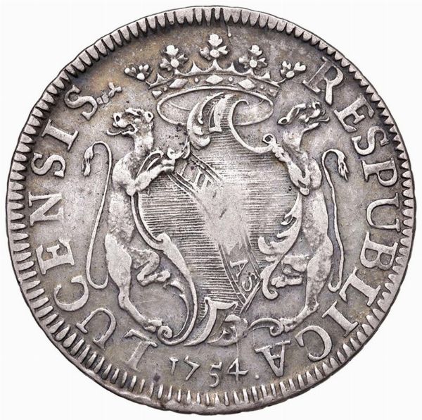 LUCCA. REPUBBLICA (1369-1799) SCUDO PANTERINO 1754  - Asta Medaglie napoleoniche, monete toscane di grande modulo. Aurea: monete e medaglie d'oro - Associazione Nazionale - Case d'Asta italiane