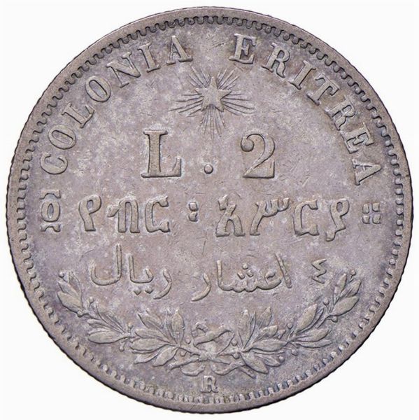 REGNO D�ITALIA. COLONIA ERITREA. UMBERTO I (1890-1896) 2 LIRE 1896  - Asta Medaglie napoleoniche, monete toscane di grande modulo. Aurea: monete e medaglie d'oro - Associazione Nazionale - Case d'Asta italiane