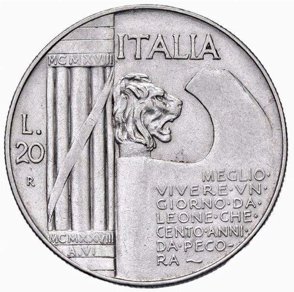 REGNO D&rsquo;ITALIA. VITTORIO EMANUELE III (1900-1943) 20 LIRE ELMETTO  - Asta Medaglie napoleoniche, monete toscane di grande modulo. Aurea: monete e medaglie d'oro - Associazione Nazionale - Case d'Asta italiane