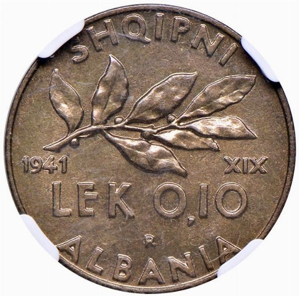 COLONIE ITALIANE. ALBANIA. VITTORIO EMANUELE III (1939-1943) 0,10 LEK 1941 XIX  - Asta Medaglie napoleoniche, monete toscane di grande modulo. Aurea: monete e medaglie d'oro - Associazione Nazionale - Case d'Asta italiane