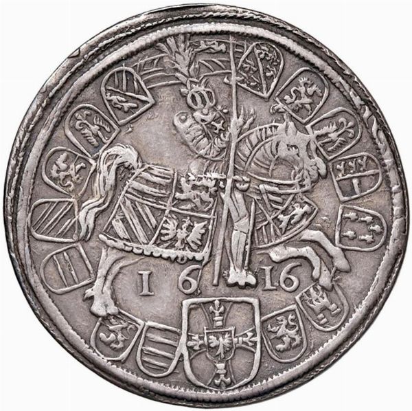 AUSTRIA. SACRO ROMANO IMPERO. MASSIMILIANO III (1590-1618) MEZZO TALLERO 1616 HALL  - Asta Medaglie napoleoniche, monete toscane di grande modulo. Aurea: monete e medaglie d'oro - Associazione Nazionale - Case d'Asta italiane