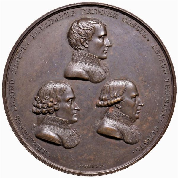 MEDAGLIA IN BRONZO PER LA PROMULGAZIONE DEL TRATTATO D&rsquo;AMIENS 1802 OP. JEUFFROY  - Asta Medaglie napoleoniche, monete toscane di grande modulo. Aurea: monete e medaglie d'oro - Associazione Nazionale - Case d'Asta italiane