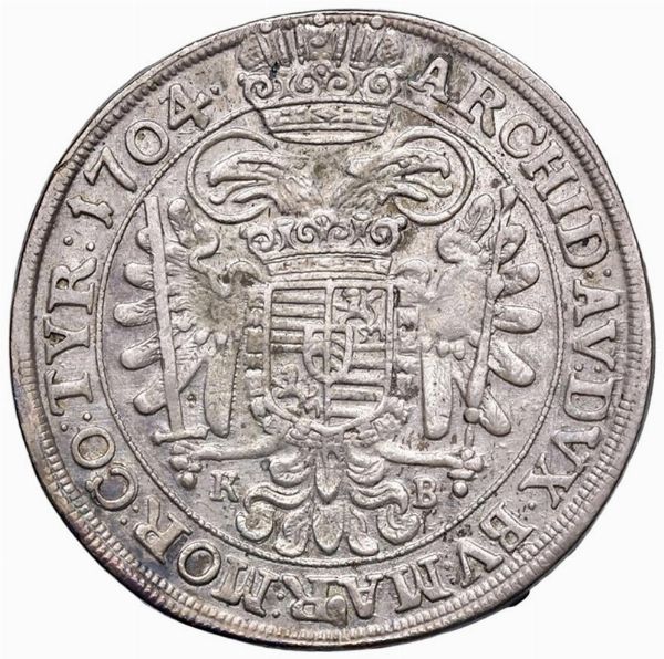 AUSTRIA. SACRO ROMANO IMPERO. LEOPOLDO I (1658-1705) MEZZO TALLERO 1704 HALL  - Asta Medaglie napoleoniche, monete toscane di grande modulo. Aurea: monete e medaglie d'oro - Associazione Nazionale - Case d'Asta italiane