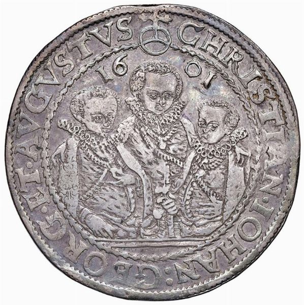 GERMANIA. SASSONIA. CHRISTIAN II, JOHAN GEORGE E AUGUST (1591-1611) TALLERO 1601  - Asta Medaglie napoleoniche, monete toscane di grande modulo. Aurea: monete e medaglie d'oro - Associazione Nazionale - Case d'Asta italiane