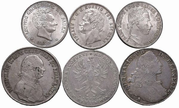 GERMANIA. SEI MONETE IN ARGENTO (TALLERI E FRAZIONI)  - Asta Medaglie napoleoniche, monete toscane di grande modulo. Aurea: monete e medaglie d'oro - Associazione Nazionale - Case d'Asta italiane
