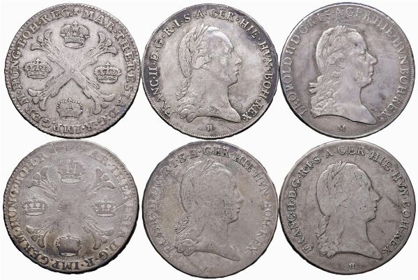 VARI PAESI (AUSTRIA, GERMANIA). SEI TALLERI IN ARGENTO  - Asta Medaglie napoleoniche, monete toscane di grande modulo. Aurea: monete e medaglie d'oro - Associazione Nazionale - Case d'Asta italiane