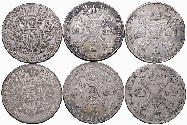 VARI PAESI (AUSTRIA, GERMANIA). SEI TALLERI IN ARGENTO  - Asta Medaglie napoleoniche, monete toscane di grande modulo. Aurea: monete e medaglie d'oro - Associazione Nazionale - Case d'Asta italiane