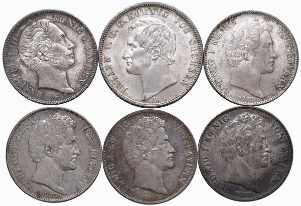 CINQUE GULDEN AUSTRIACI (1837, 1838, 1840, 1841, 1855) E UN TALLERO SASSONE 1865  - Asta Medaglie napoleoniche, monete toscane di grande modulo. Aurea: monete e medaglie d'oro - Associazione Nazionale - Case d'Asta italiane