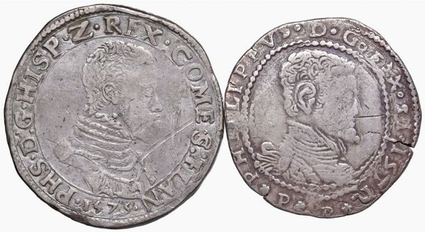 DUE MONETE IN ARGENTO DI FILIPPO II DI SPAGNA  - Asta Medaglie napoleoniche, monete toscane di grande modulo. Aurea: monete e medaglie d'oro - Associazione Nazionale - Case d'Asta italiane