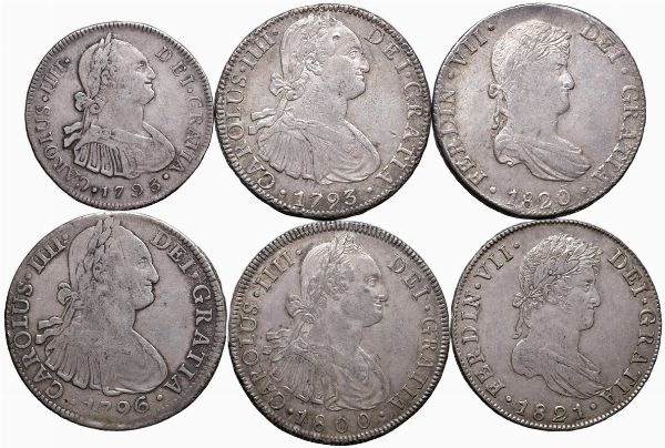 MESSICO. SEI MONETE IN ARGENTO.  - Asta Medaglie napoleoniche, monete toscane di grande modulo. Aurea: monete e medaglie d'oro - Associazione Nazionale - Case d'Asta italiane